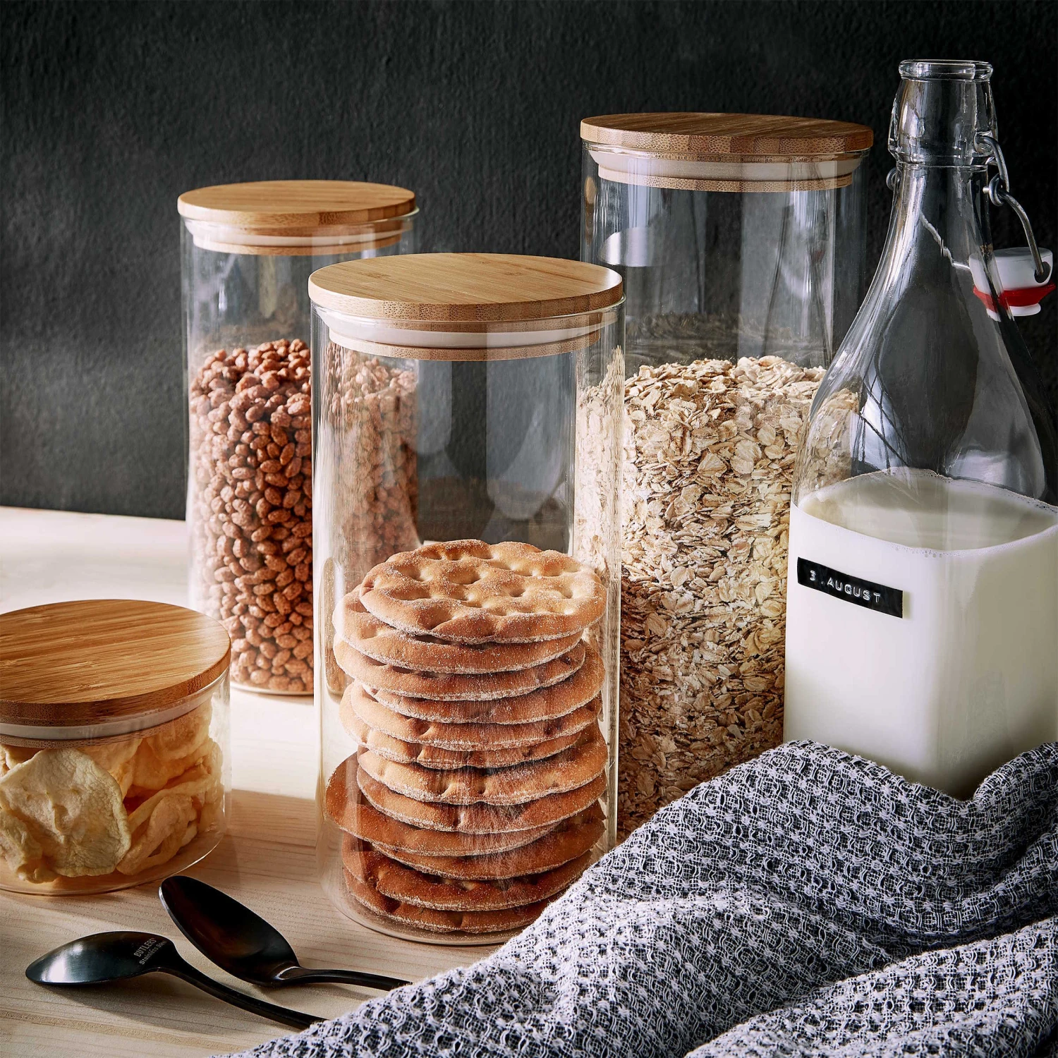 4x Vorratsgläser 550ml WOODLOCK in Transparent