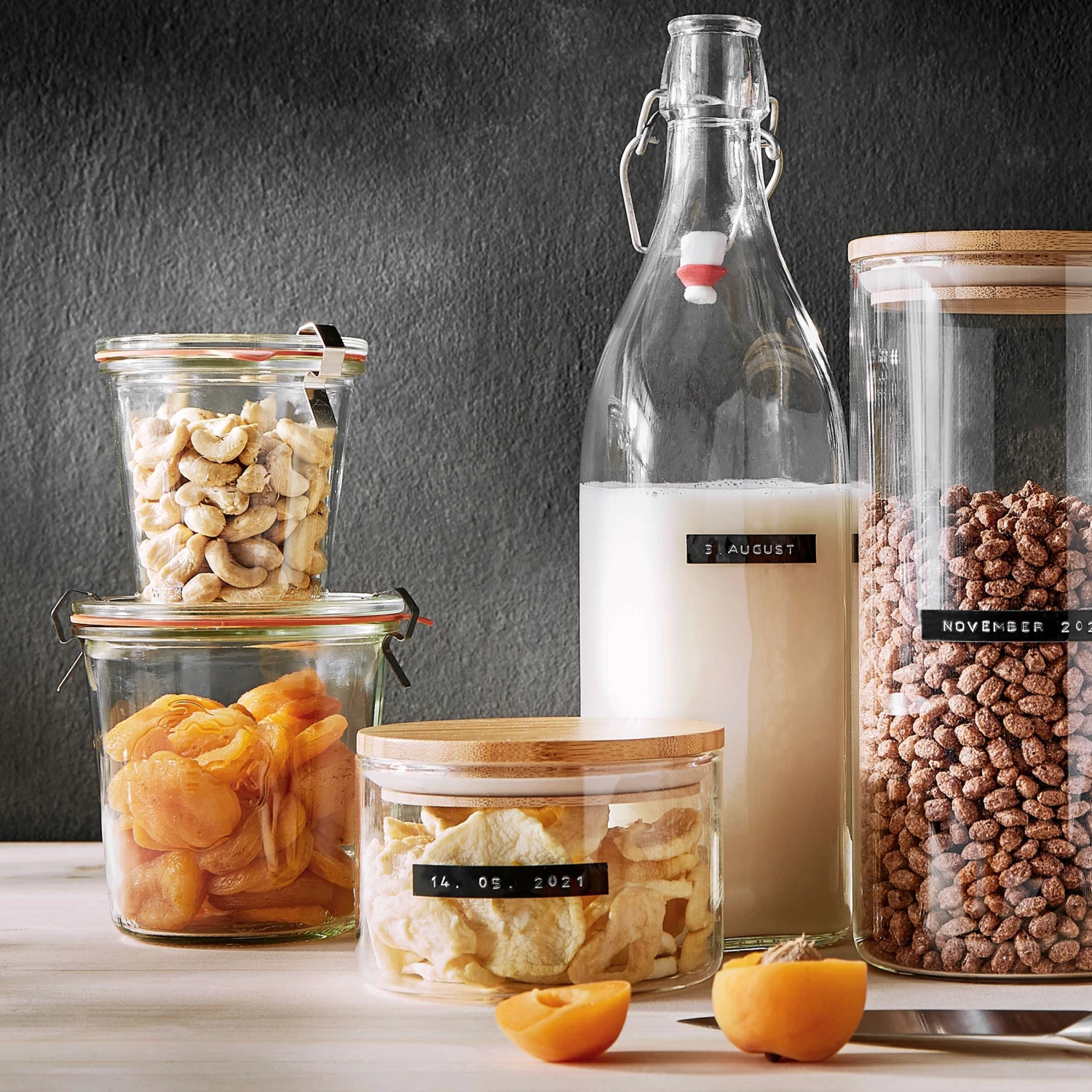 4x Vorratsgläser 550ml WOODLOCK in Transparent