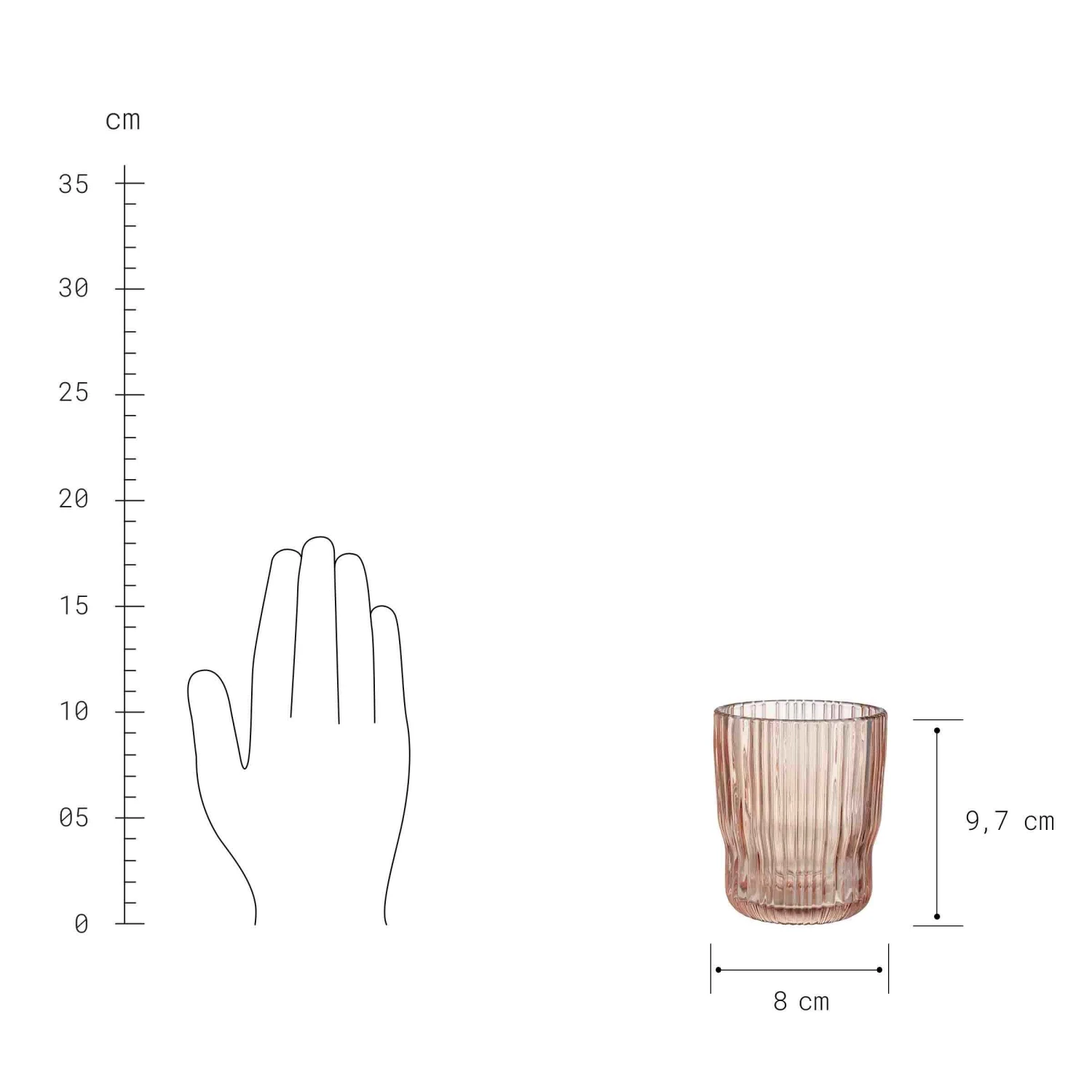 6x Gläser mit Rillen 250ml CHELSEA in Pastellorange