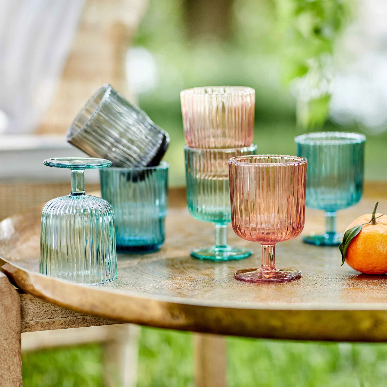 6x Gläser mit Rillen 250ml CHELSEA in Pastellorange