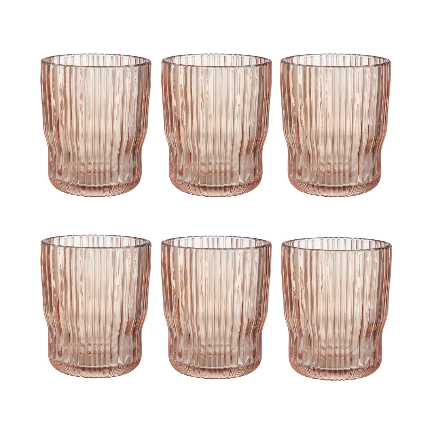 6x Gläser mit Rillen 250ml CHELSEA in Pastellorange