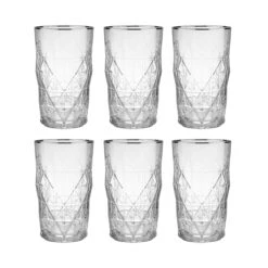 6x Longdrinkgläser Mit Silberrand 460ml UPSCALE In Transparent-Silber