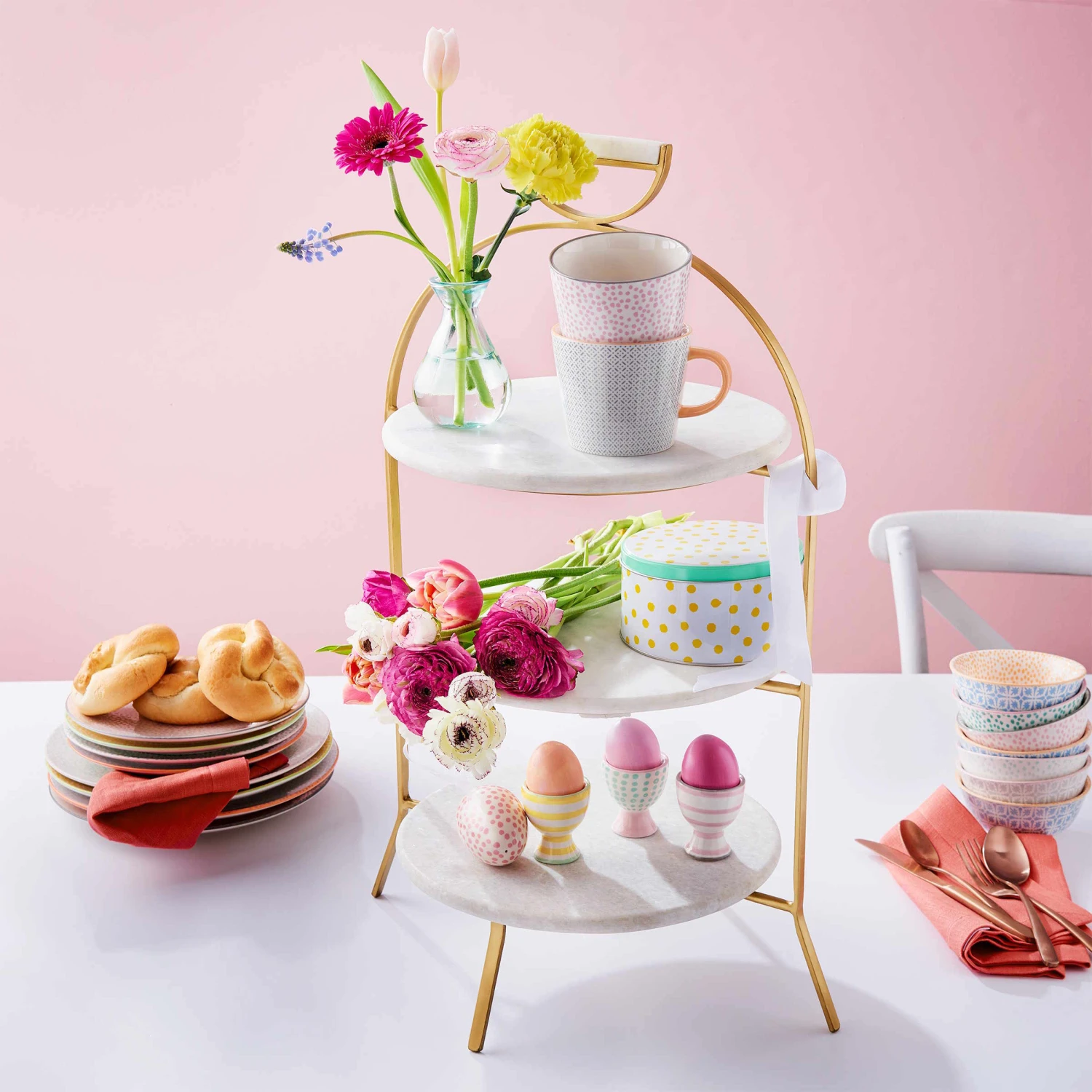 Etagere 3-stufig Höhe 65cm MARBLE in Weiß