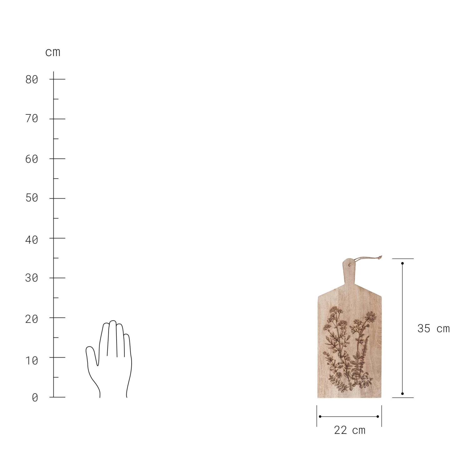 Schneidebrett Blumen L 35 x B 22cm FINE CUT in Braun