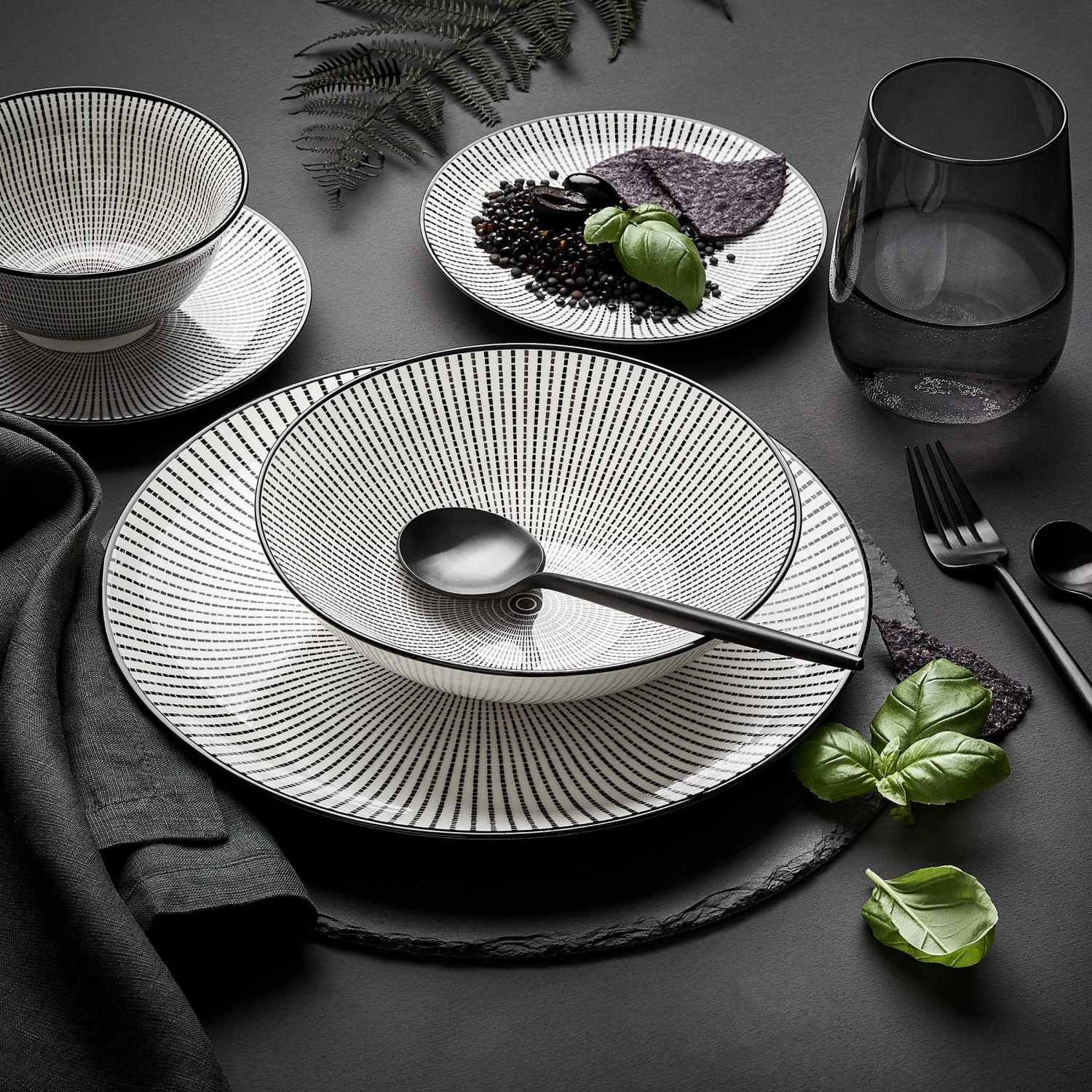 Teller Ø25,5cm DIM SUM in Schwarz-Weiß